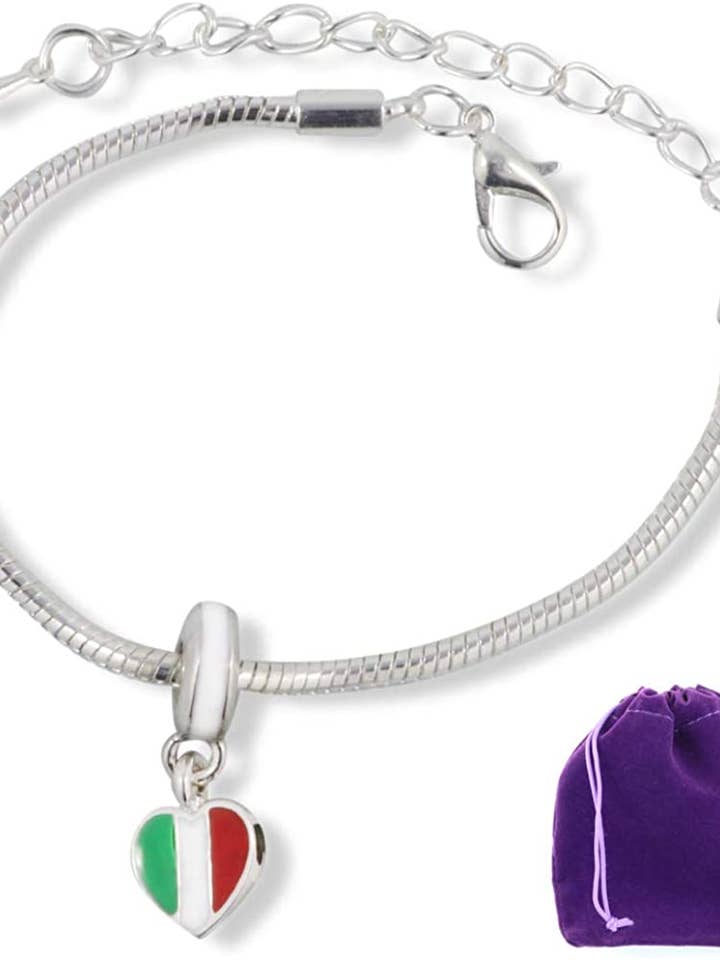 Italy Flag | Italian Flag Bracelet for Men and Women HypoAllergenic Stainless Steel Snake Chain Bracelet with Italy Charm or Italy Bracelet Charm Great Italy Gifts for Women or Italian Stuff for Men for wholesale by Dave The Bunny