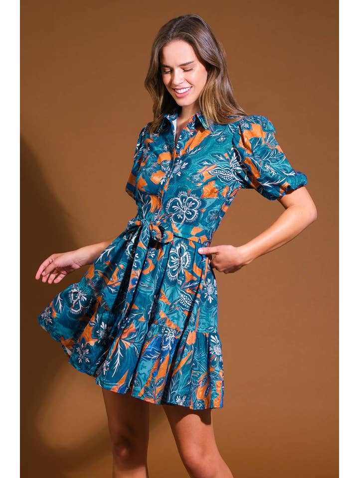 BLUE BROWN A printed woven mini dress - ID21480 for wholesale on Faire