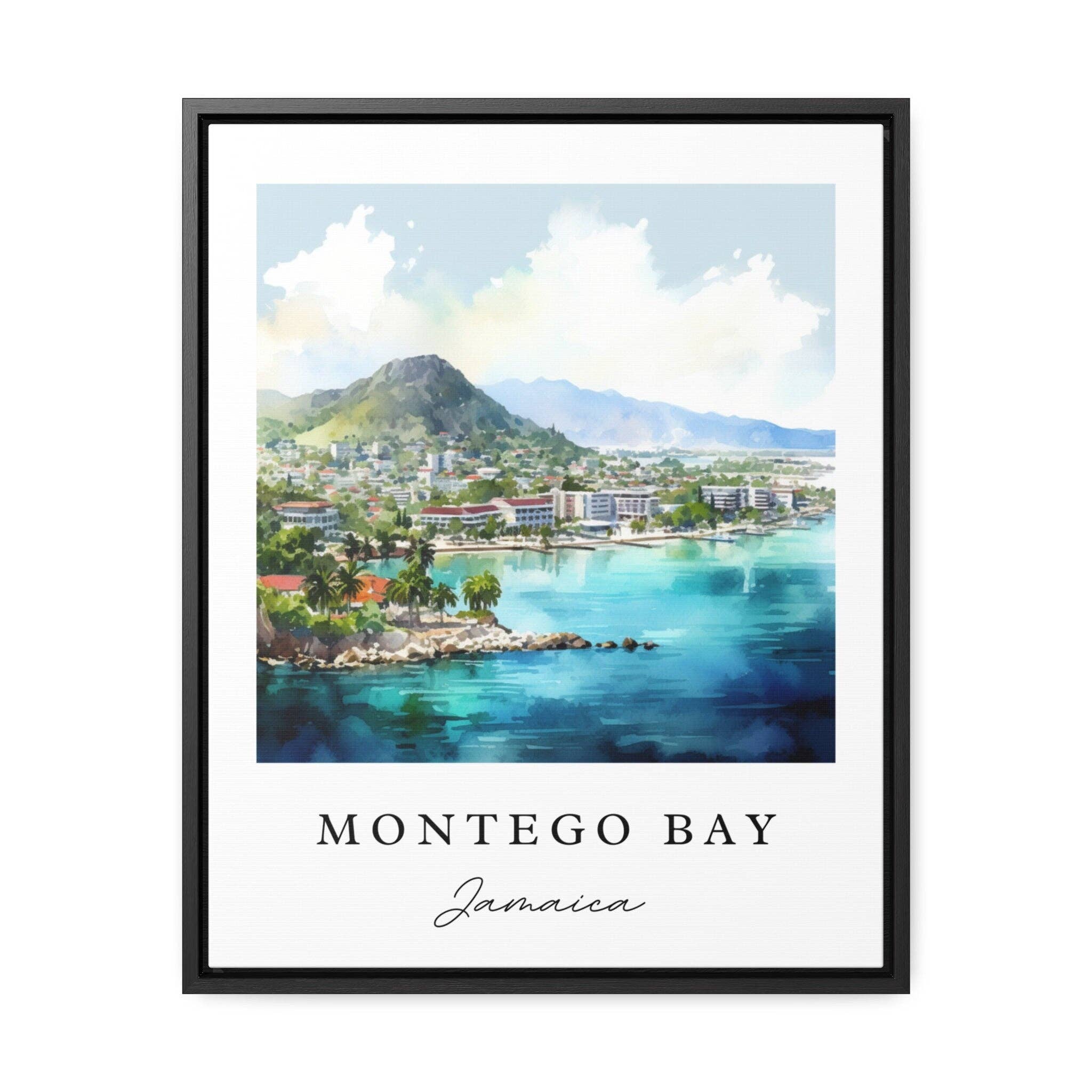 Premium Travel Art - Wholesale Art Print - Montego Bay traditional travel art - Jamaica, Montego Bay poster, Wedding gift, Birthday present, Custom Text, Personalized Gift1