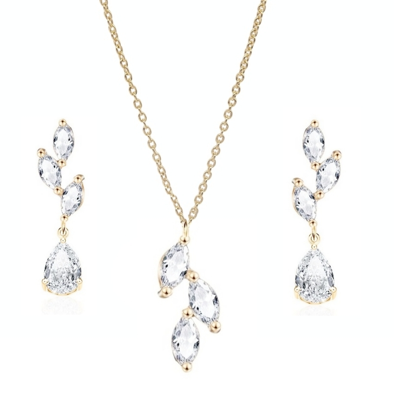 Athena Bridal Jewellery – wholesale Jewellery set – CZ COLLECTION - DAINTY ELEGANCE NECKLACE SET- CZNK204GOLD3