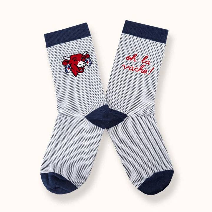 Oh the Cow! socks Bleu for wholesale on Faire