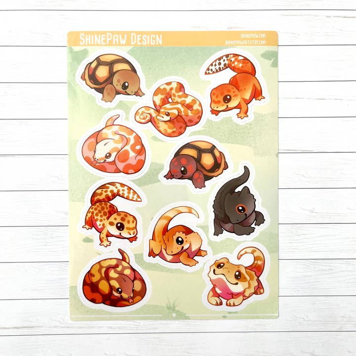Reptiles Sticker Sheet for wholesale by ShinePaw Design