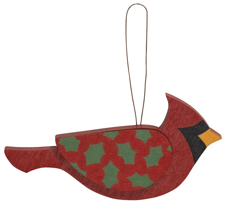 The Hearthside Collection - Wholesale Ornament Set - Wooden Holly Cardinal Ornament, 3 Assorted3