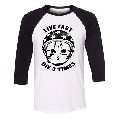 Live Fast Die 9 Times Cat Design Baseball Shirt for wholesale by Blood & Thunder
