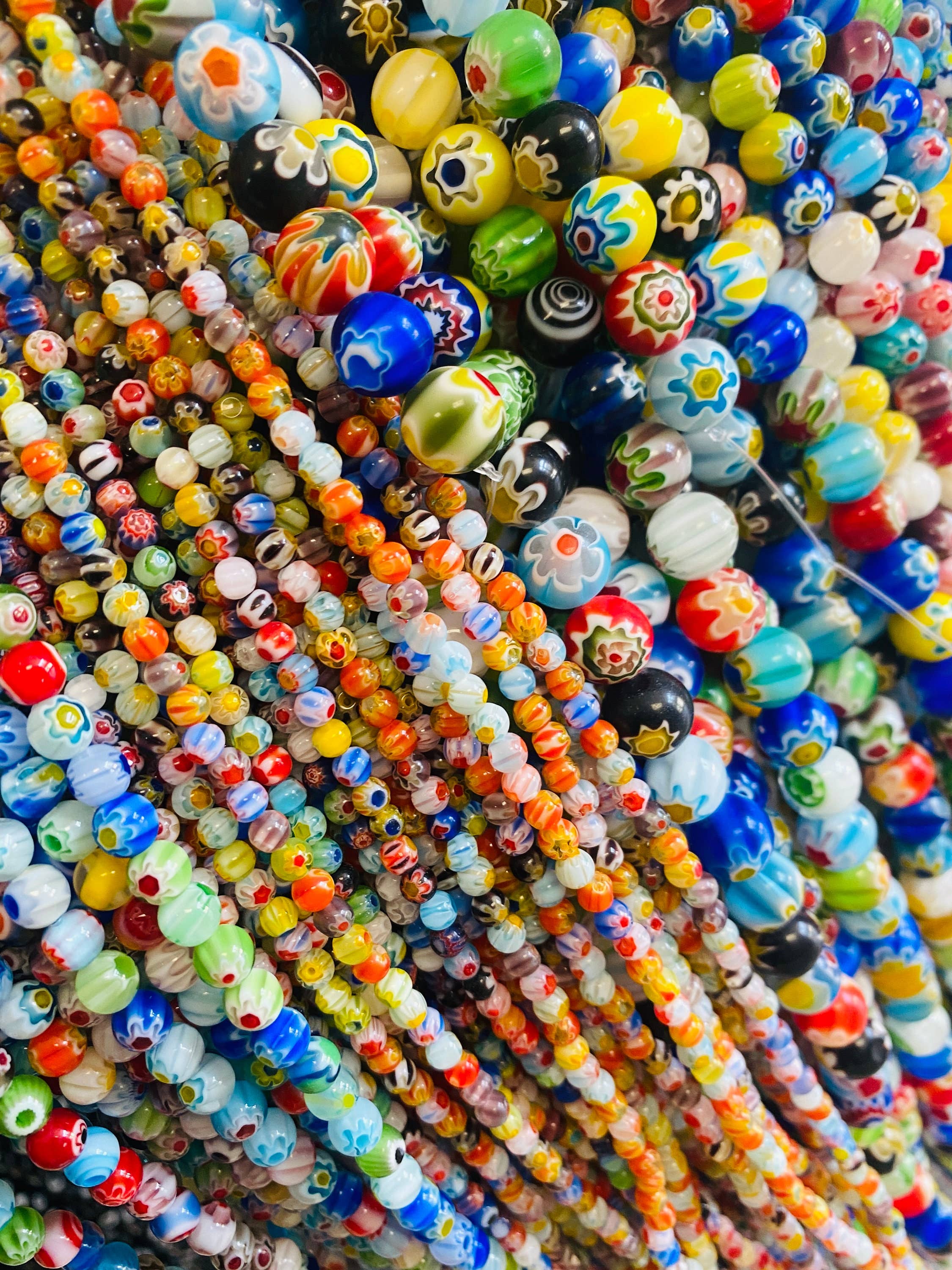 The Bead Bazaar - Wholesale Beads - Murano Style Millefiori Round Beads, 6mm Flower Glass Beads,9