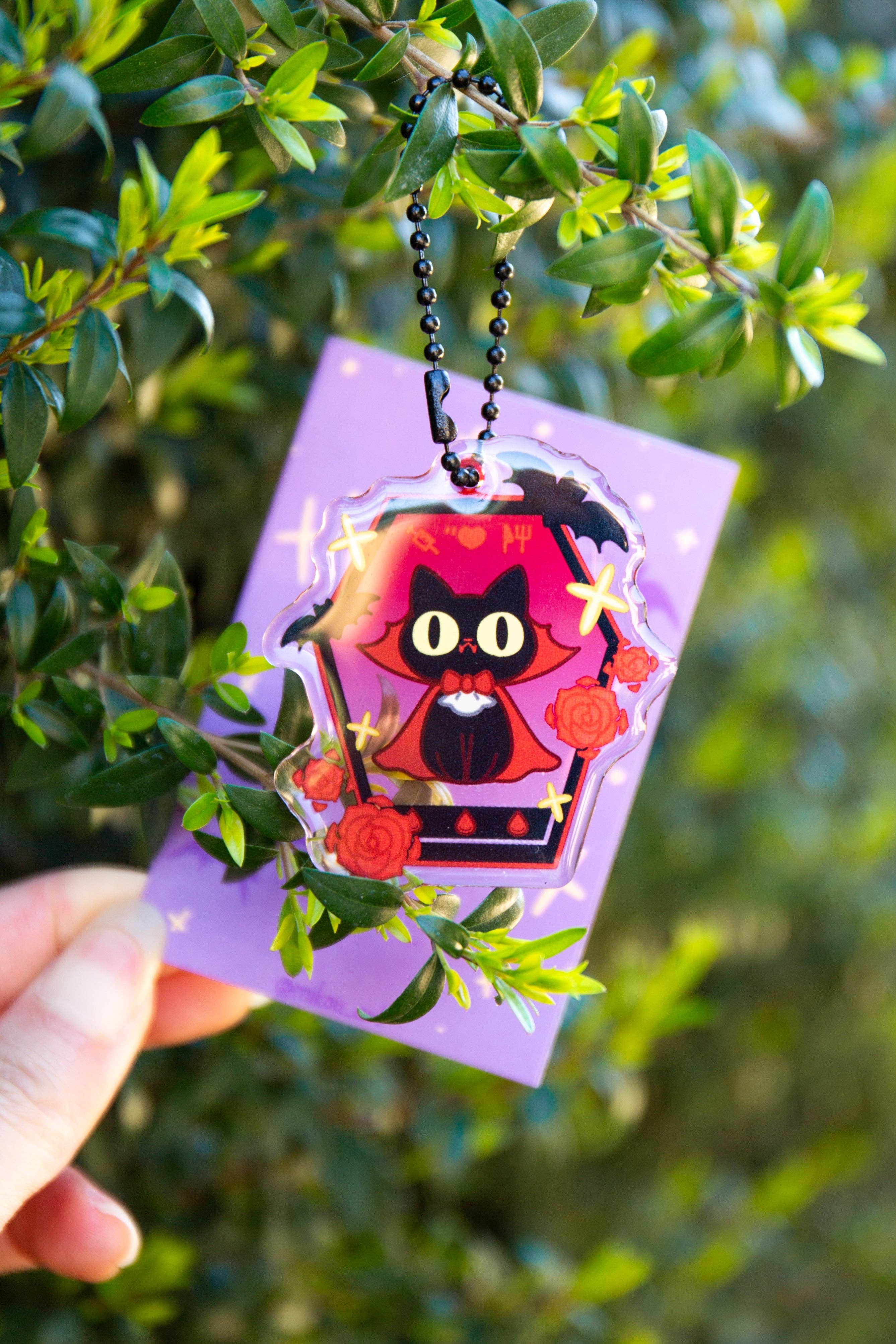 MikouArt - Vendita all'ingrosso Portachiavi - Donna - Portachiavi in resina epossidica acrilica Tamagotchi Gatto Vampiro, ciondolo per telefono, regalo per amanti dei gatti, regalo per lei, arte originale di Mikou1