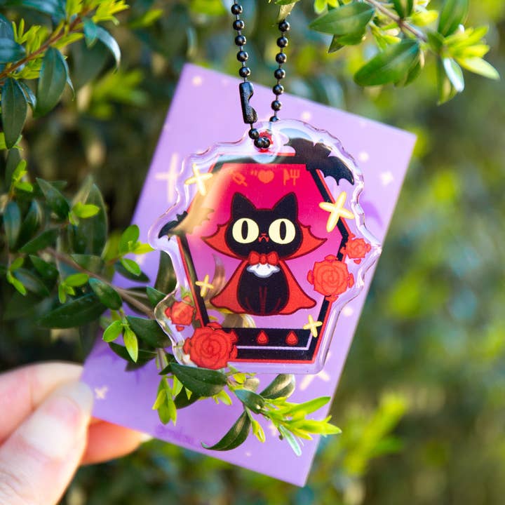MikouArt - Vendita all'ingrosso Portachiavi - Donna - Portachiavi in resina epossidica acrilica Tamagotchi Gatto Vampiro, ciondolo per telefono, regalo per amanti dei gatti, regalo per lei, arte originale di Mikou1