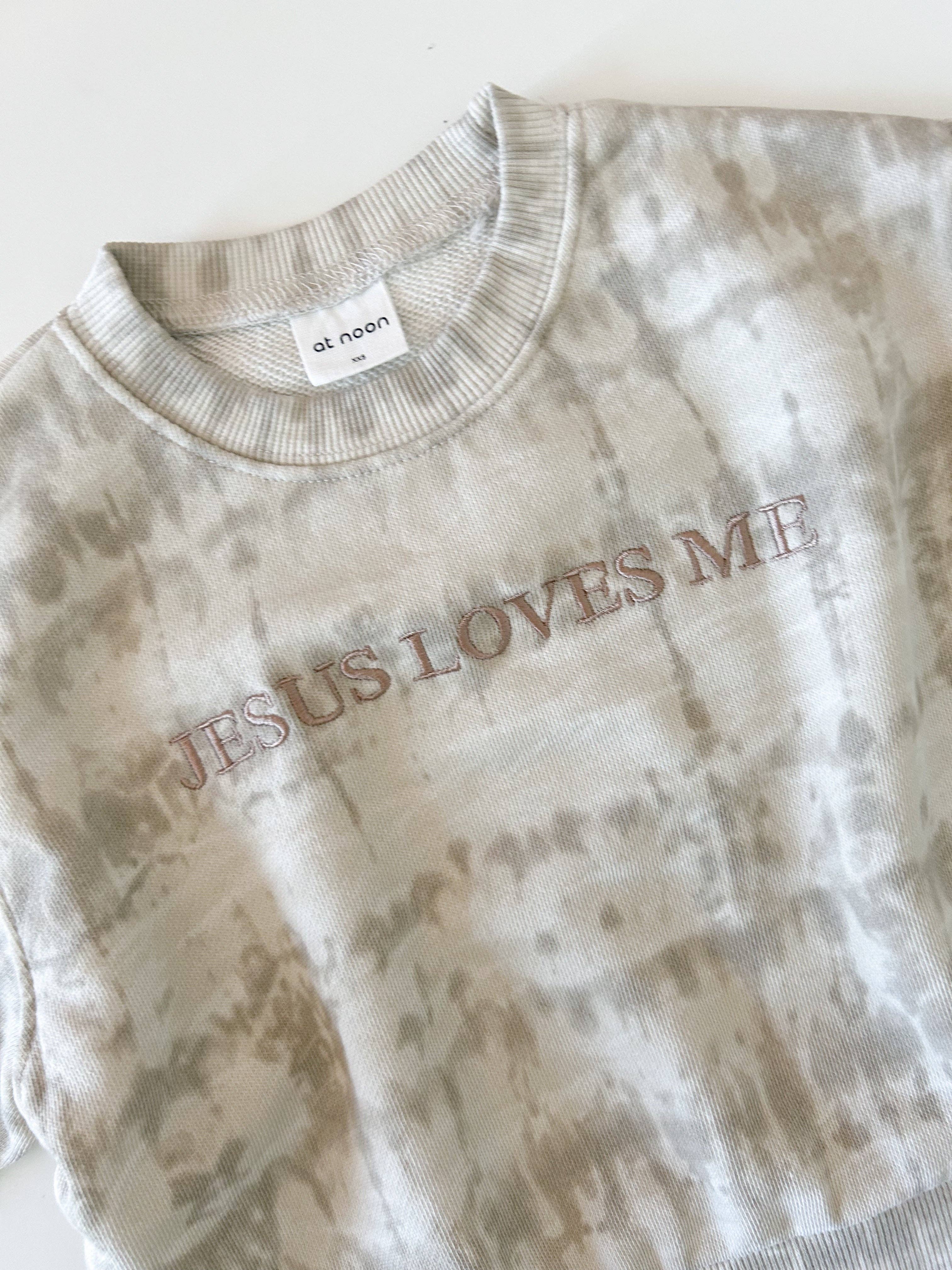 At Noon – Großhandel Sweatshirt – Kinder – [At Noon Original Design] Kinder JESUS LIEBT MICH Batik-Sweatshirt (6m-7y) - Beige Grau1