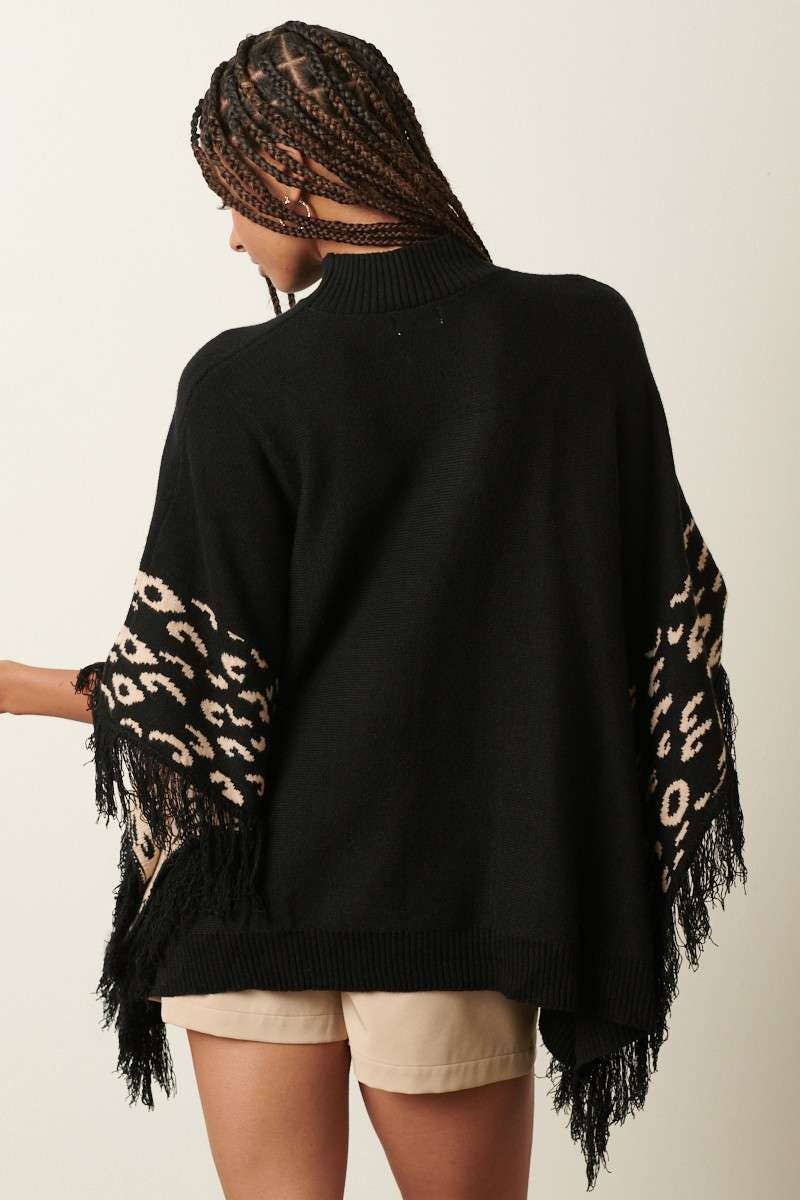 mittoshop - Wholesale Poncho - Women's - ANIMAL PRINT DETAIL TASSEL OVERSIZED PONCHO4