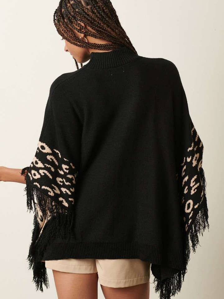 mittoshop - Wholesale Poncho - Women's - ANIMAL PRINT DETAIL TASSEL OVERSIZED PONCHO4