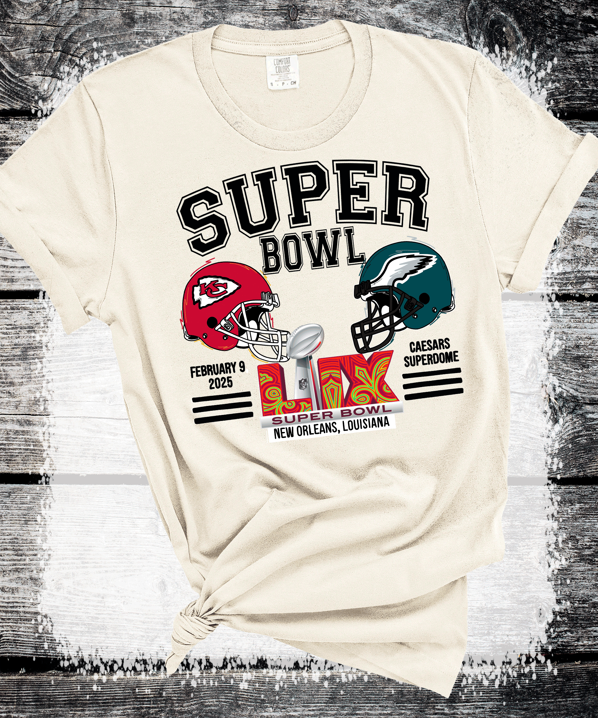 A Blessed Texas Mess Boutique - Wholesale Graphic Sweatshirt - Women's - Super Bowl 2025 Chiefs New Orleans Eagles 1