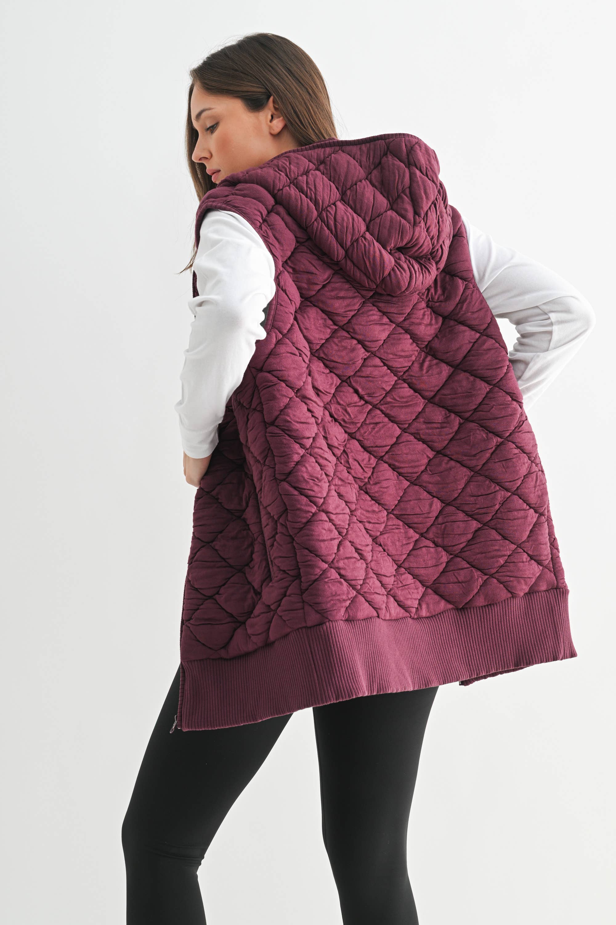 Mono B - Wholesale Outerwear Vest - Women's - Oversized Quilted Fleece Vest with Hood12