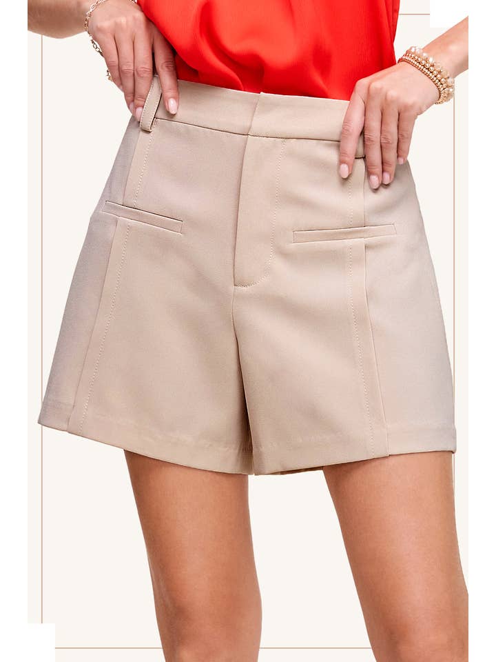 La Miel - Wholesale Shorts – Women’s - HCP4223-Basic High Waisted Dressy Formal A-Line Shorts9