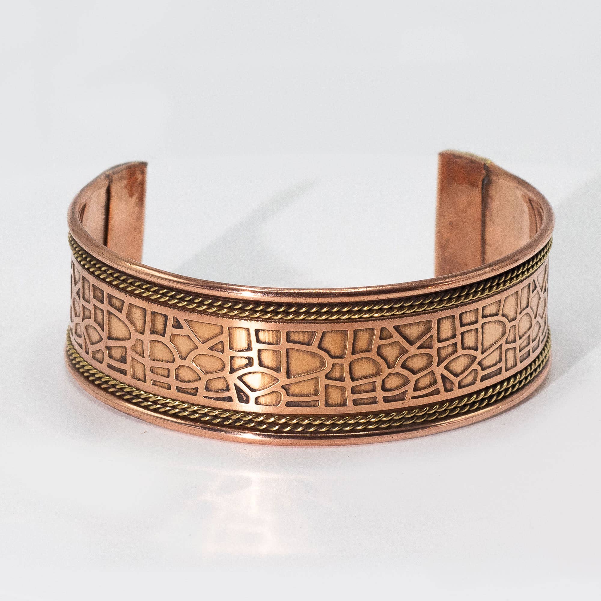 AW Artisan - Wholesale Cuff Bracelet - 6x Copper Bracelets - Wide Bands and Brass Decoration5