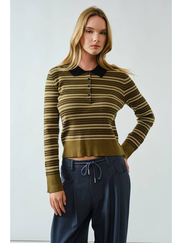 Aaron & Amber - Wholesale Polo - Women's - AJT5193 TIMELESS STRIPED POLO SWEATER TOP9