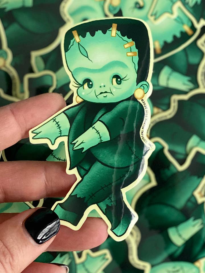 Boris the Monster Kewpie Glow-in-the-Dark Sticker for wholesale by Stacey Martin Tattoos
