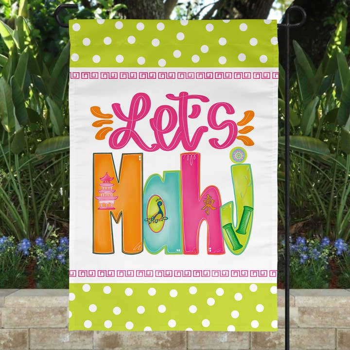 Mahjong Mahj Social Club Garden White Flag Outdoor Decor for wholesale by Canary Road