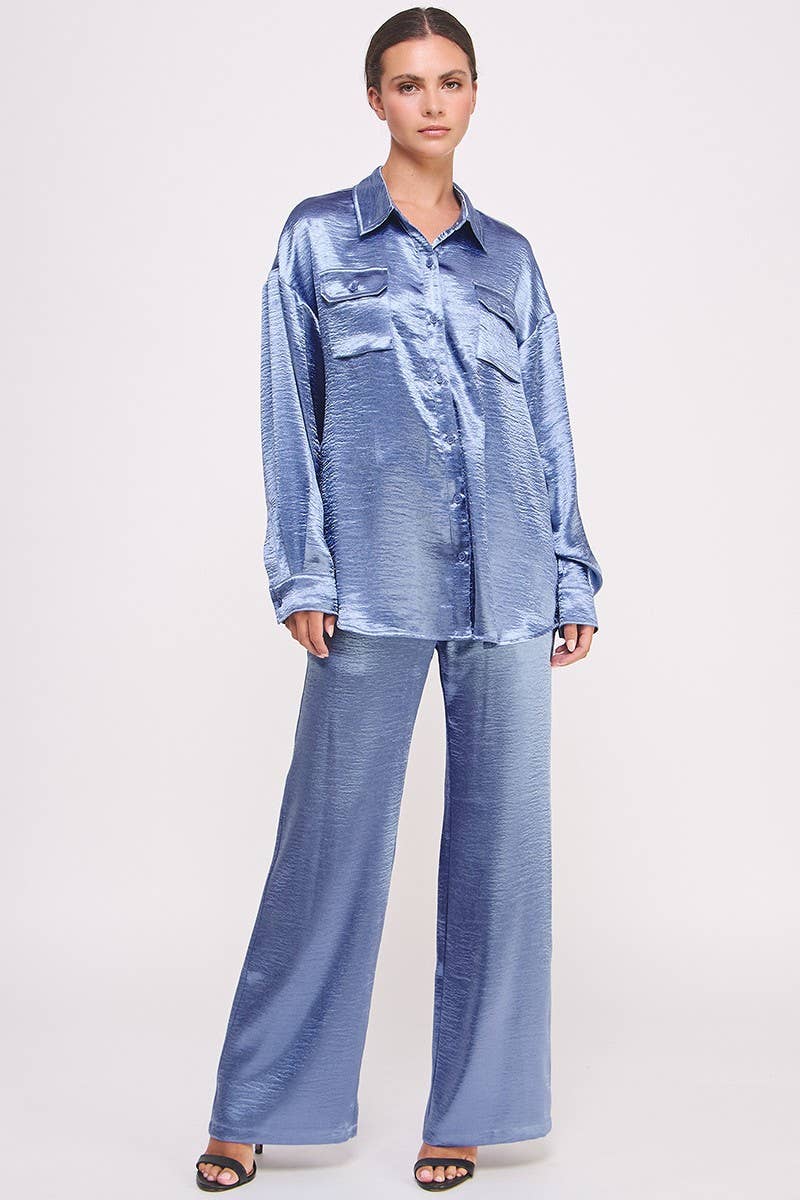 AIBLEE – wholesale Pants – Women's – Metallic Flared Wide-Leg Pants Blue -18