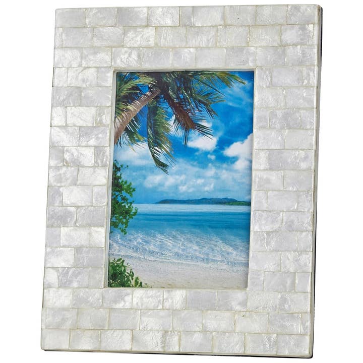 Brick Patterned Ivory Capiz Shell 4x6" Photo Frame 7.9x6.3" for wholesale by HS Seashells