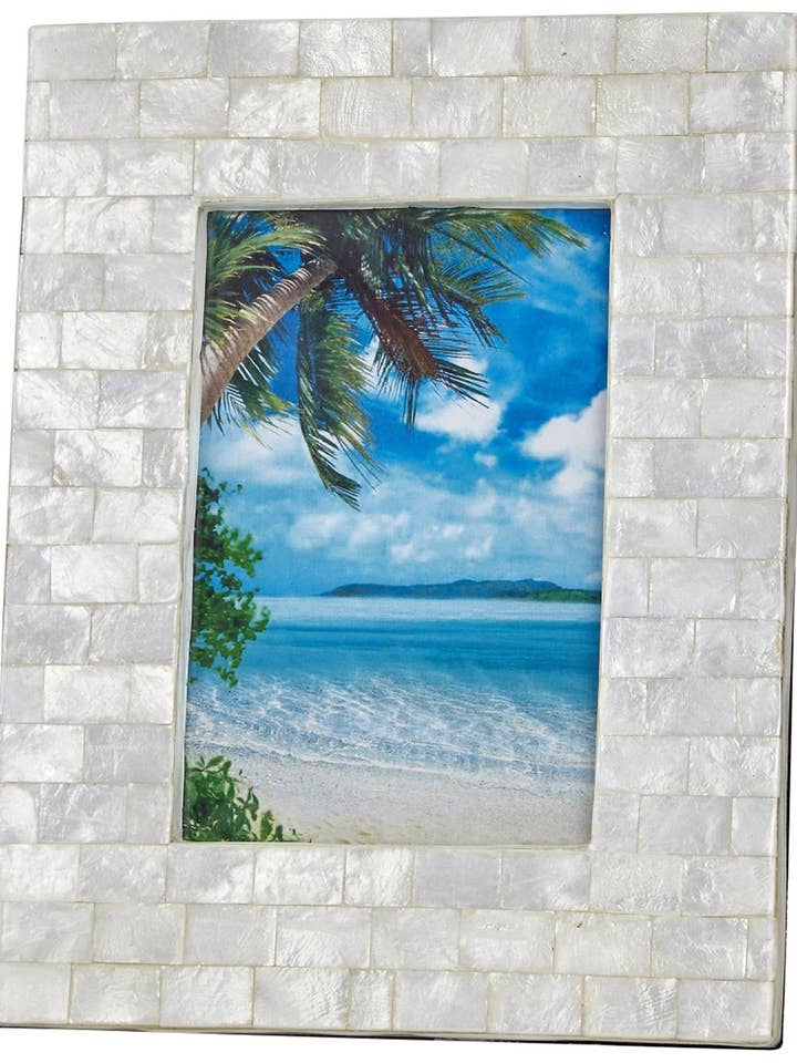 Brick Patterned Ivory Capiz Shell 4x6" Photo Frame 7.9x6.3" for wholesale by HS Seashells