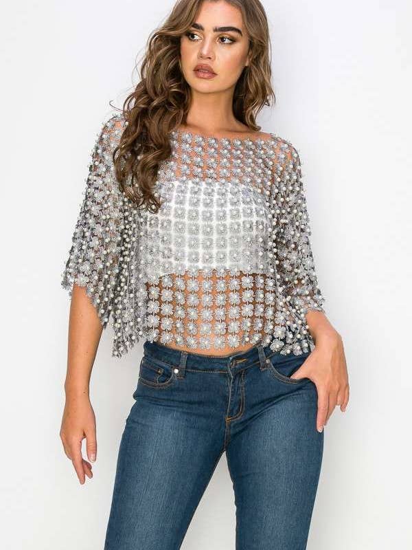 RIVIR - Wholesale Knit Top - Women's - BEADS POINT CROCHET TOP