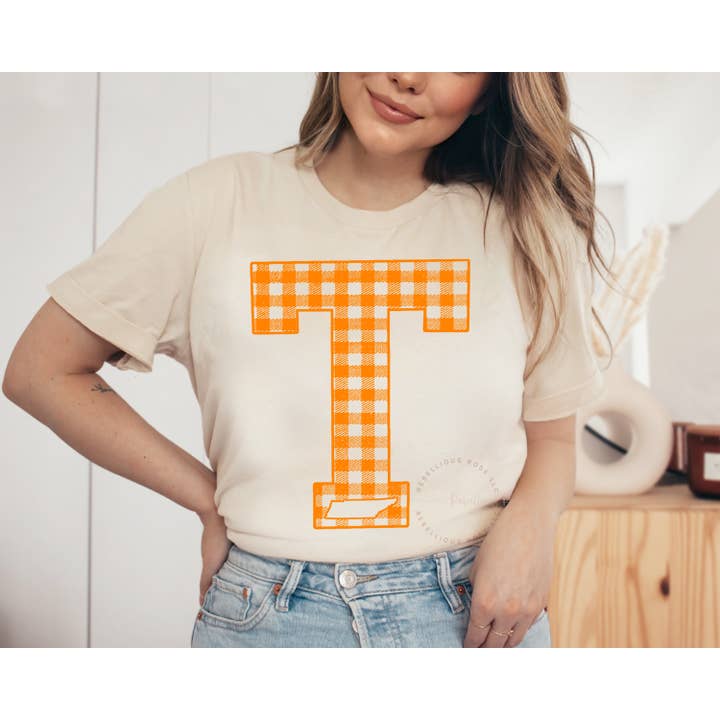 Rebellious Rose LLC - Wholesale Tunic - Women's - Checkered Tennessee Vols Graphic Tee1