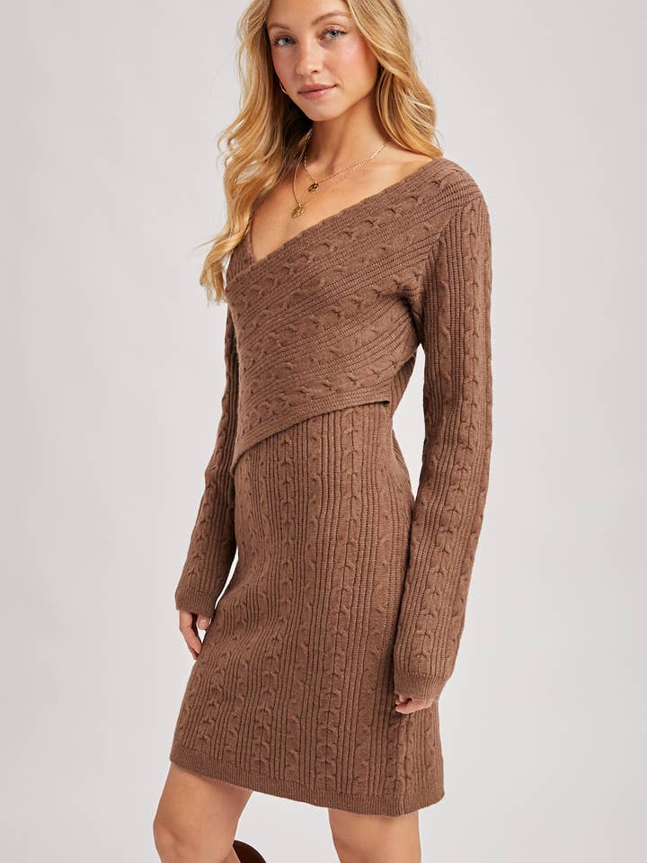 Bluivy - Wholesale Dress - Women's - V-NECK CABLE KNIT SWEATER WRAP DRESS3