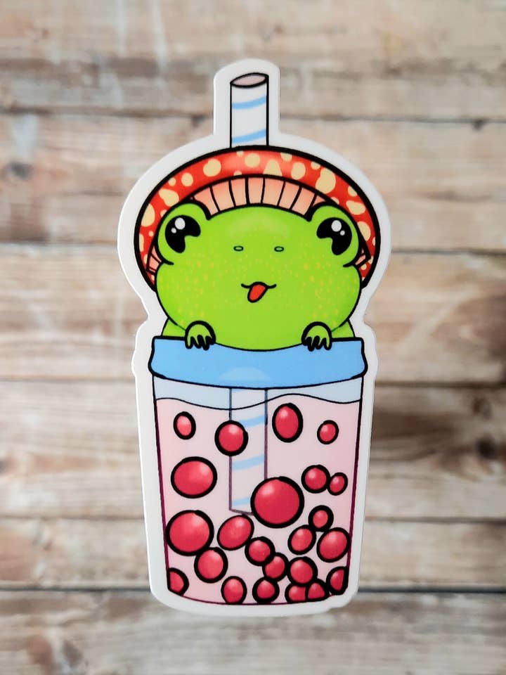 Adesivo Frog Boba, adesivo in stile Kawaii per laptop per la vendita all'ingrosso da parte di Unsupervised Art