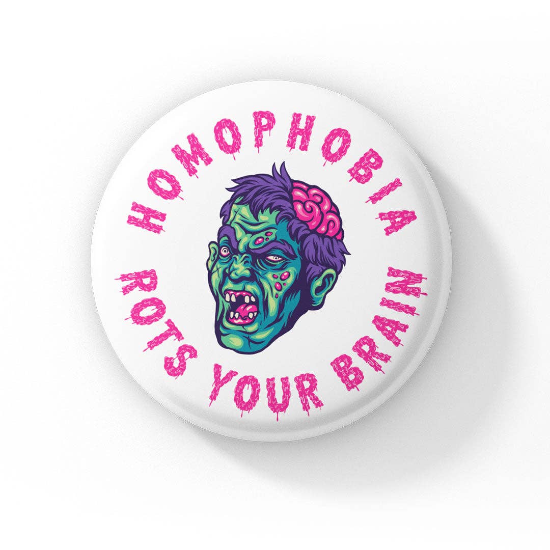 Rainbow & Co - Wholesale Lapel Pin/Button - Homophobia Rots Your Brain Badge0