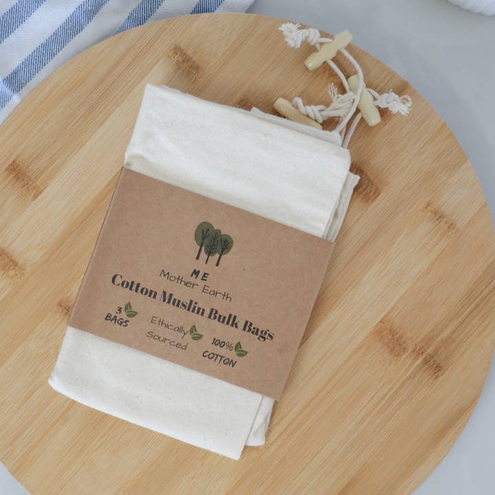 Me Mother Earth - Wholesale Grocery/Shopping Bag - Cotton Muslin Bulk Shopping Bags 3-Pack