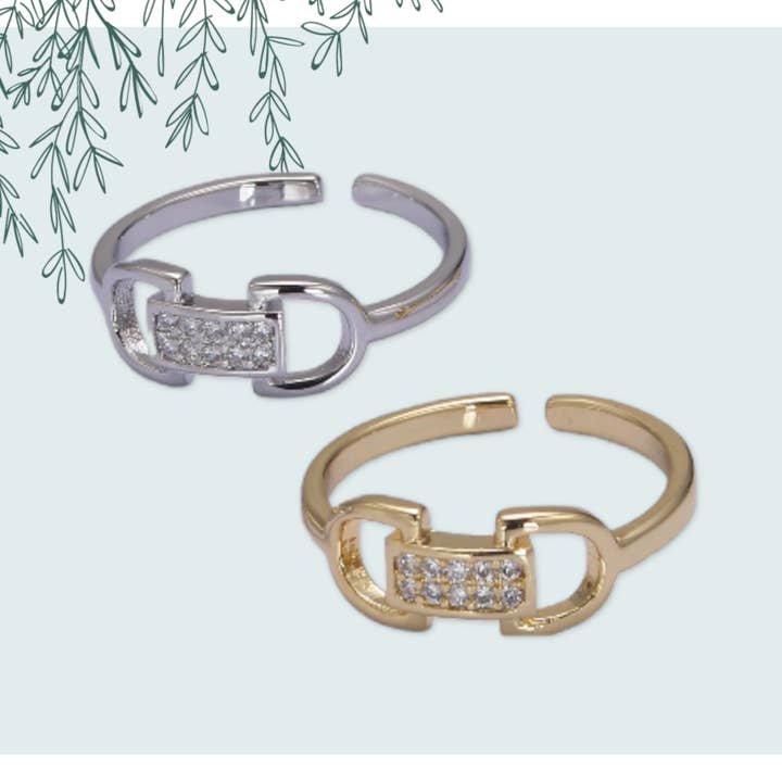 Aim Eternal - Wholesale Multi-Stone Ring - Dainty Gold/Silver Micro Pave Casual Belt Buckle Ring
