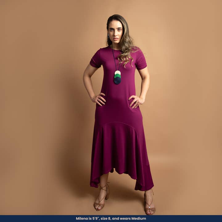 Gaby - Korte Mouw Maxi Jurk met Zijzakken voor wholesale door Dress Cozy Loungewear Corporation