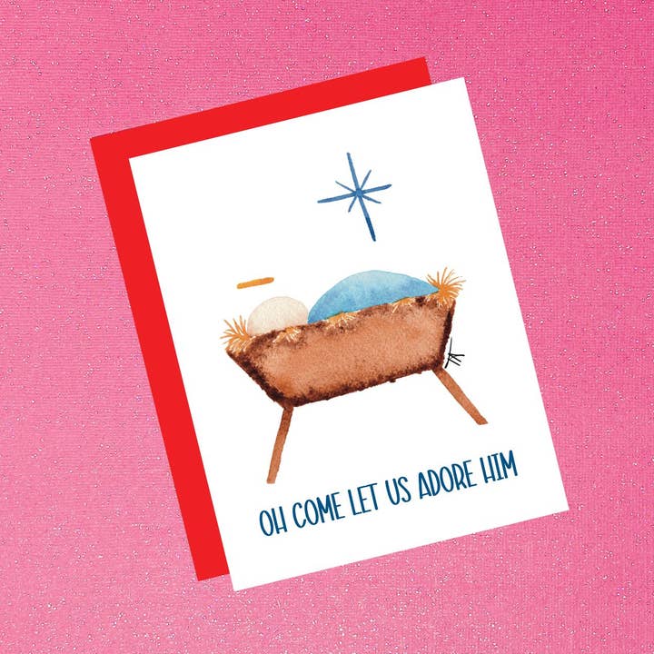Vacances - Baby Jesus Oh, viens, adorons-le pour la vente par Tiffany Ascensio Designs | Watercolor Greeting Cards