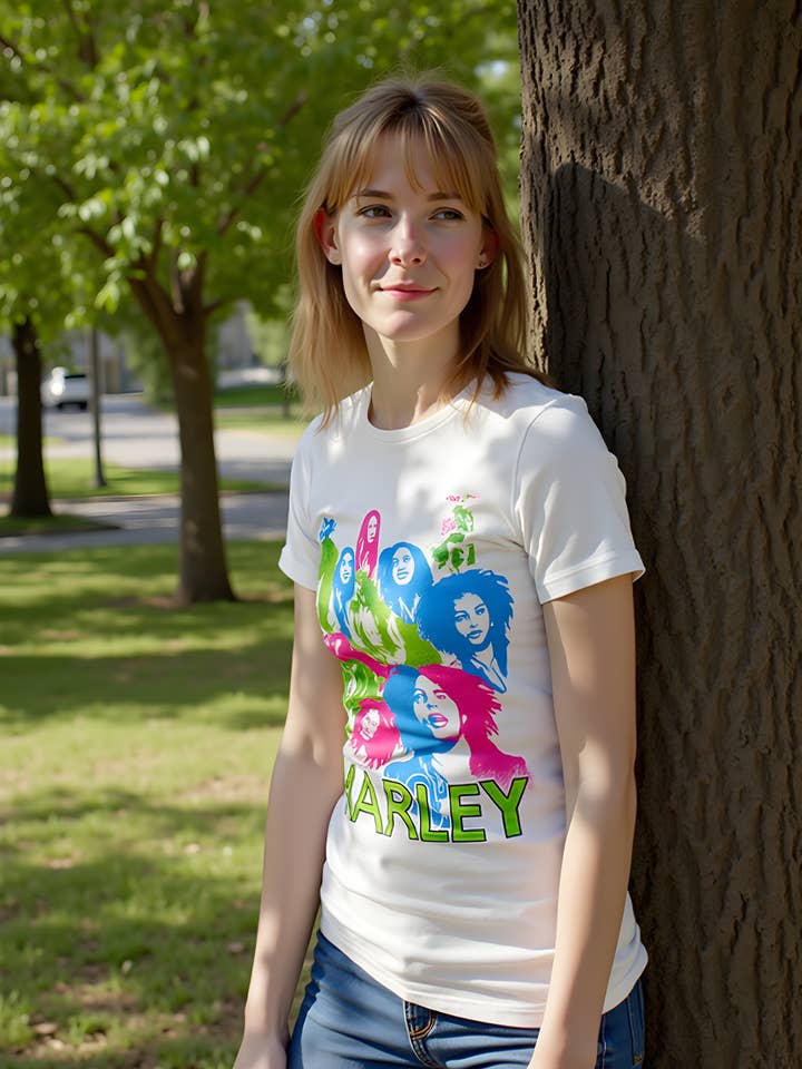 Official Store - Wholesale Screen Printed T-Shirt - Women's - Bob Marley - Colorful Women's Juniors T Shirt3