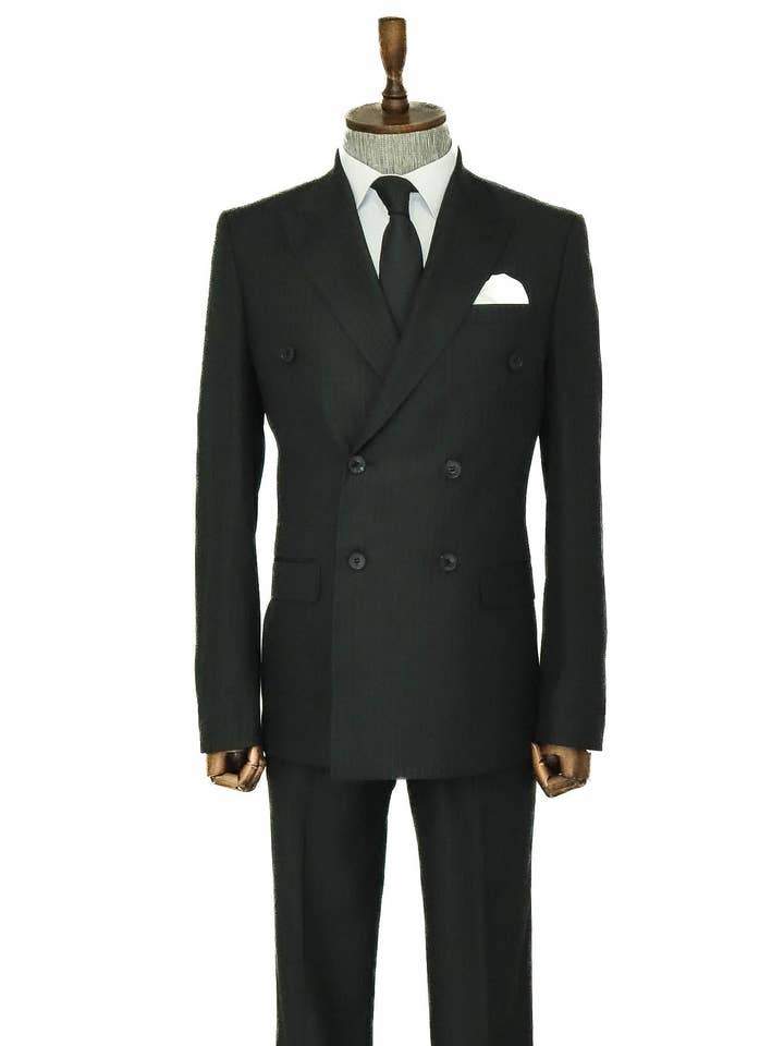 Nero Abito da uomo nero a righe con collo ampio e doppiopetto - Wessi in vendita all'ingrosso su Faire2