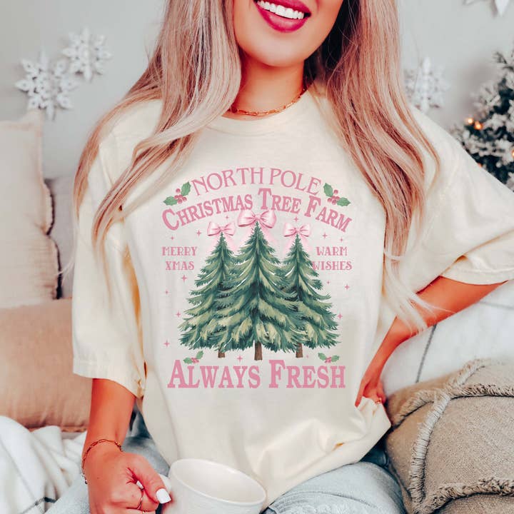 North Pole Christmas Tree Farm Wholesale Comfort Color Graphic Tee - Fast Shipping for wholesale by Limeberry Designs