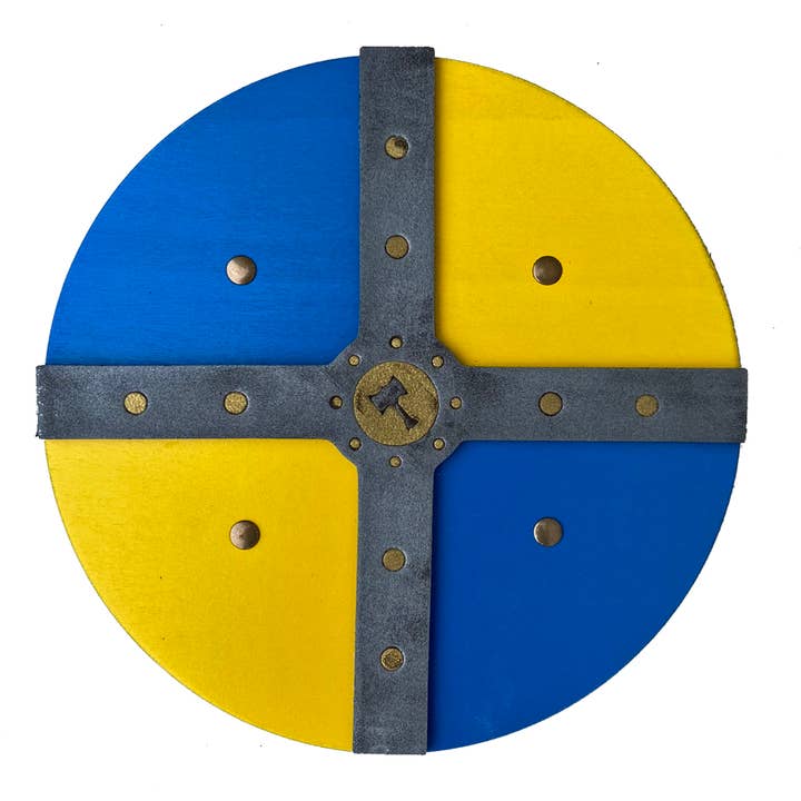 Scudo tondo storico vichingo grande giallo-blu con martello di Thor - ST754 per la vendita all'ingrosso da parte di KALID MEDIEVAL