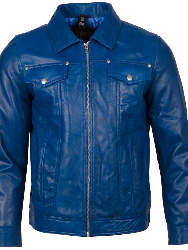 Blusão masculina AGQ5 Trucker Harrington - Azul Oceano por atacado de Aviatrix