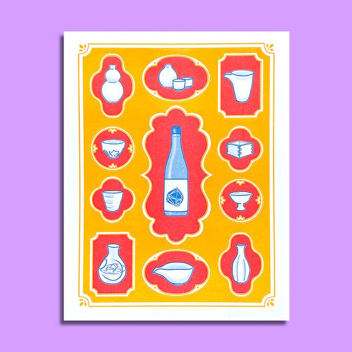 Sake Lover - Risograph Print for wholesale by Tamiko Sidore Studio