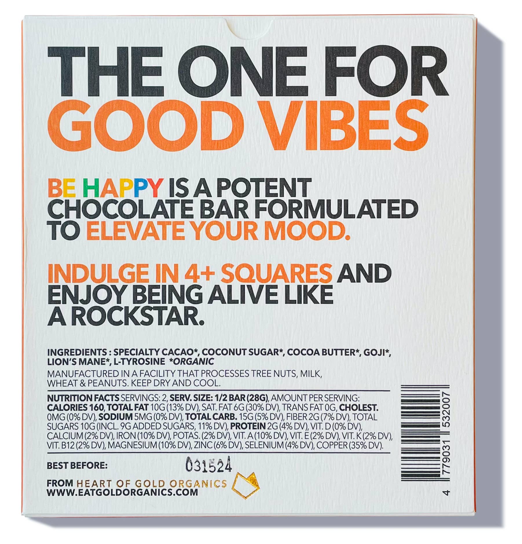 Eat Gold Organics - Wholesale Chocolate Bar - BE HAPPY a Potent, Functional & Delicious Chocolate Bar1