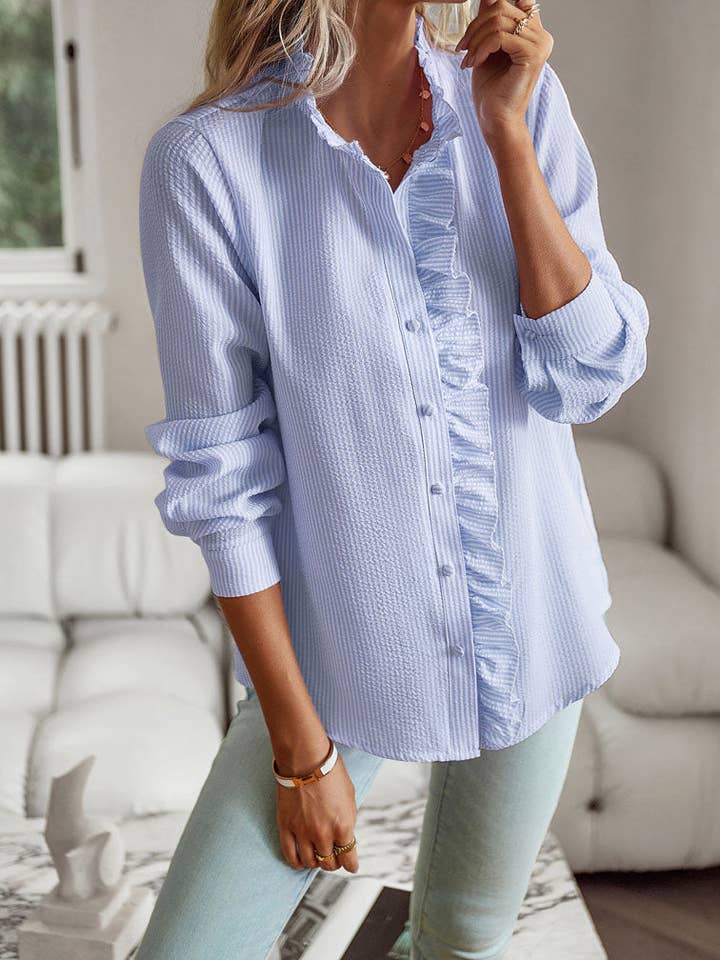 safistyle - Wholesale Button Down Shirt - Women's - Striped Long Sleeve Top1