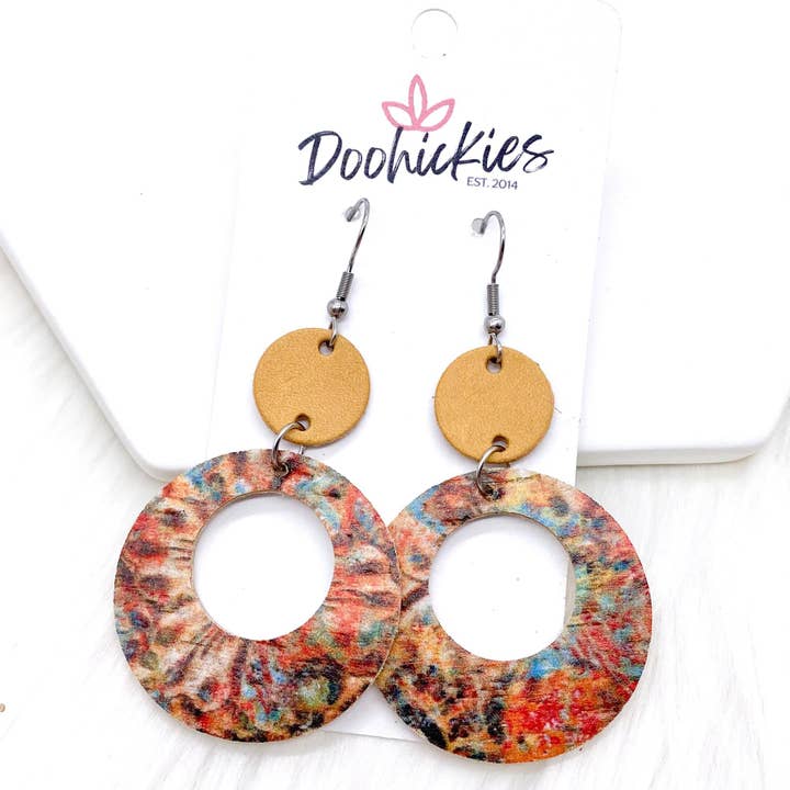 2.25" Tan & Tie Dye Floral Lil' O's- Earrings -Earrings for wholesale by Doohickies