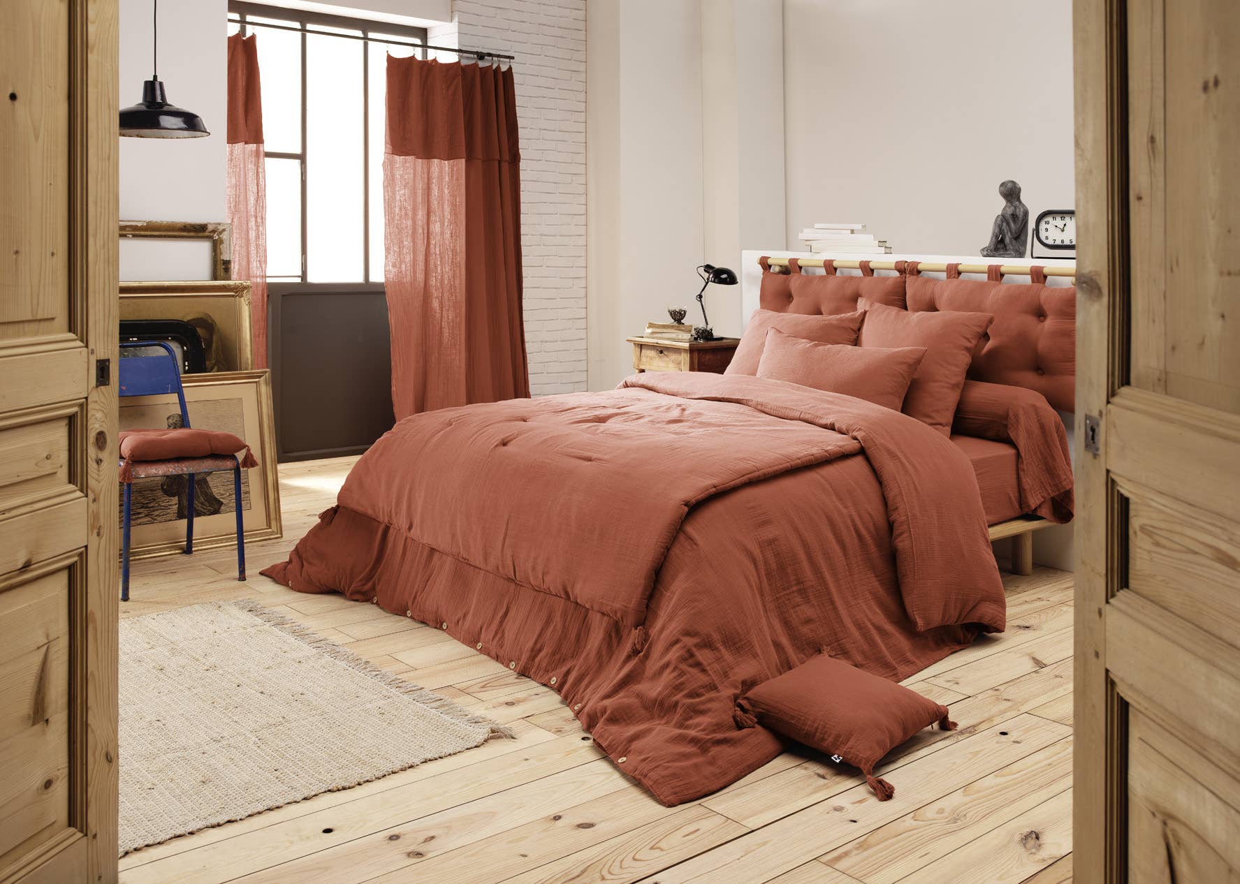 L'effet Papillon - Wholesale Bedding Blanket - GAÏA Terracotta Cotton Gauze Bedspread 90 x 200 cm1