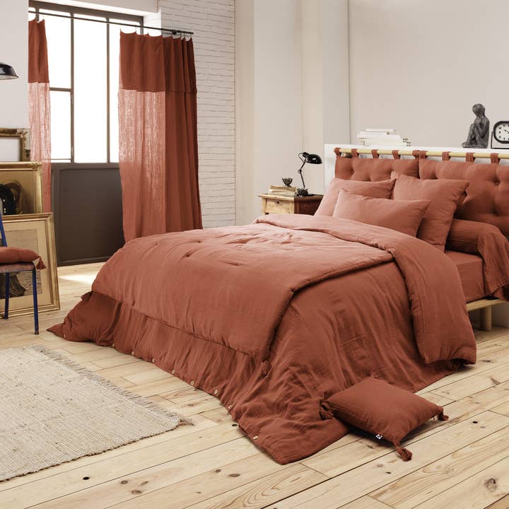 L'effet Papillon - Wholesale Bedding pillowcase/sham - GAÏA Terracotta gauze cotton pillowcase 50 x 70 cm1