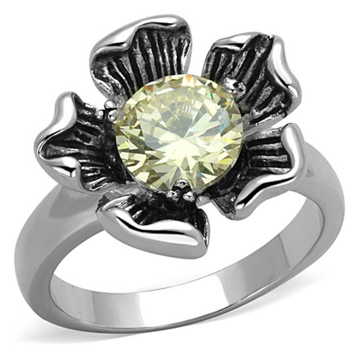 3W585 - Bague en laiton rhodié avec CZ AAA en jaune citrine pour la vente par Alamode