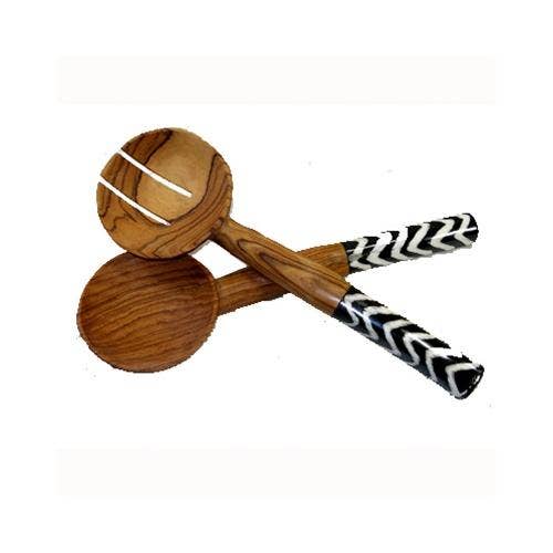 Global Crafts – wholesale Serving utensil – Olive Wood Serving Set - Batik Bone Handles3