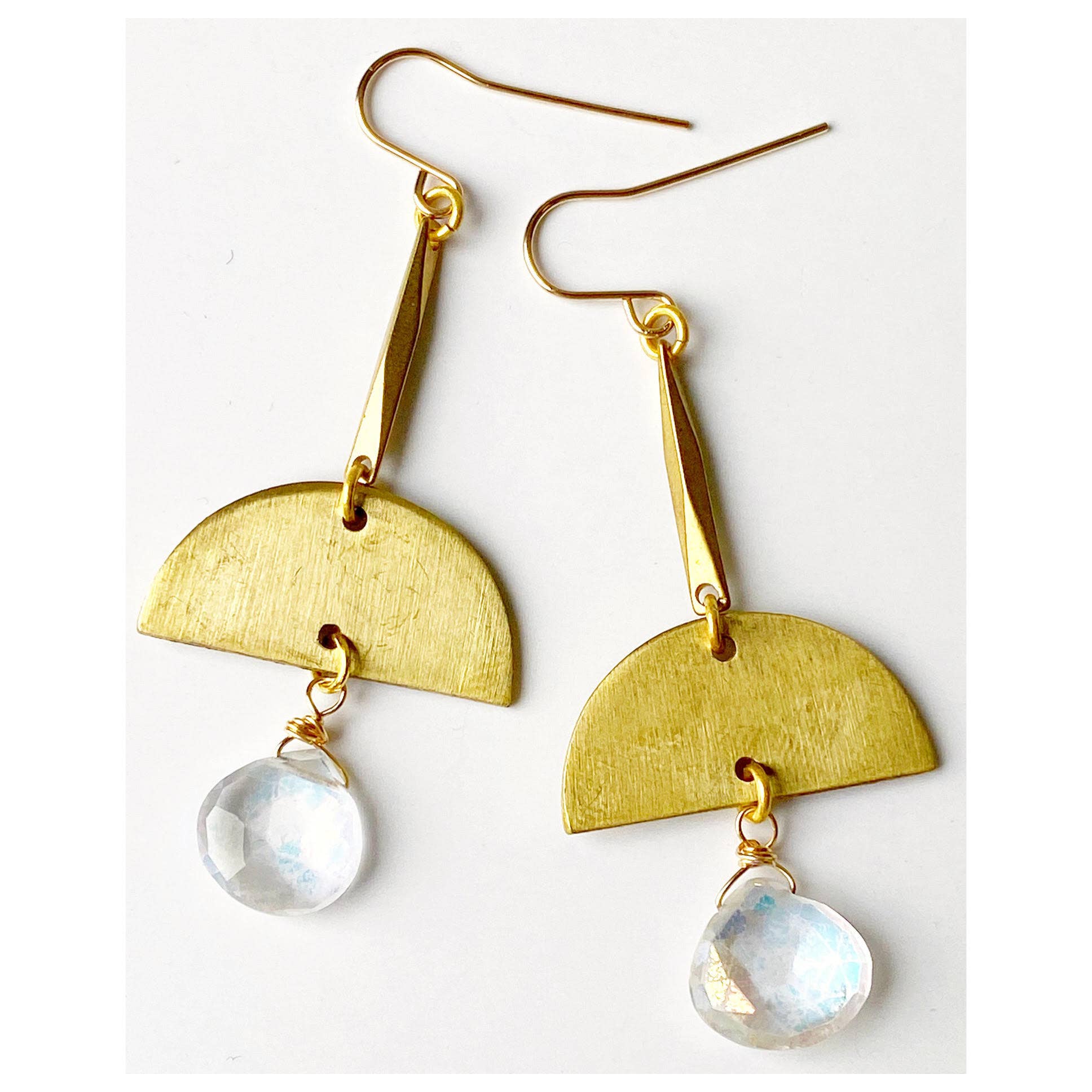 Chic bohemian gold earrings unique model woven with small faceted blue topazes and golden pearls on gold filled 14k