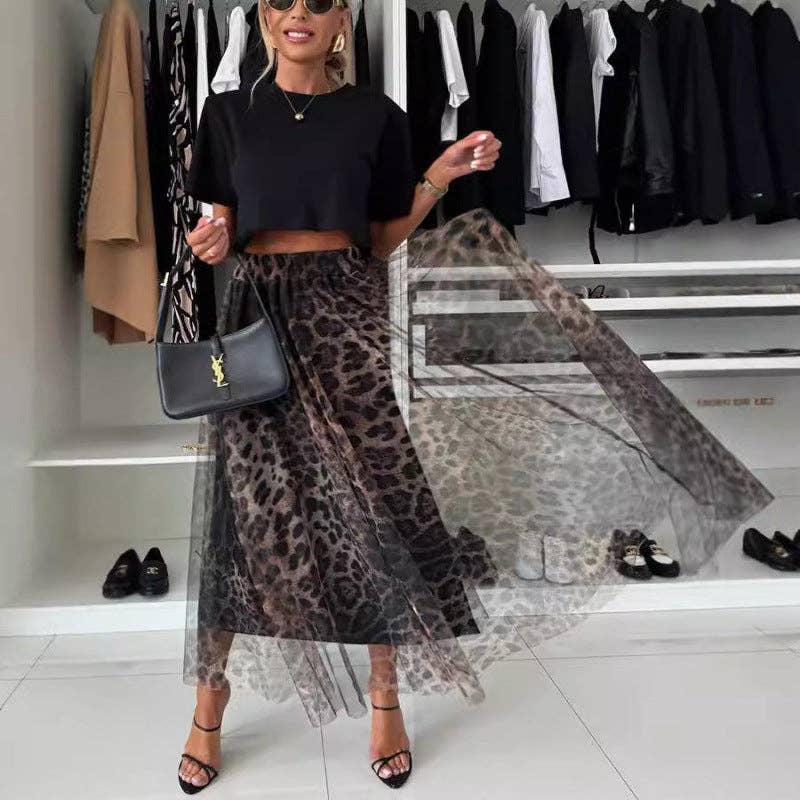 As Shown Women Fashion Mesh Leopard Print Chiffon Skirt for wholesale on Faire4