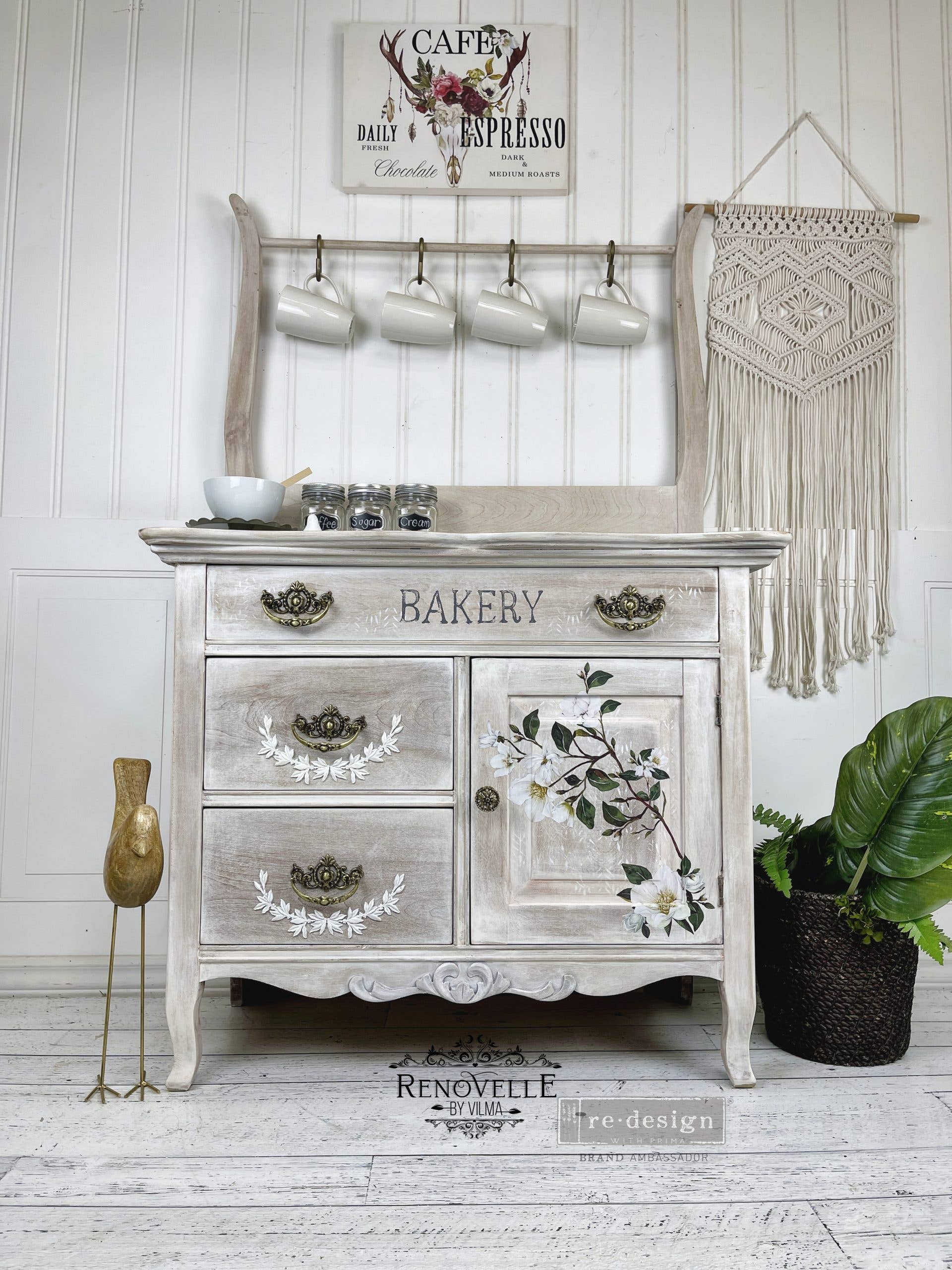 Redesign with Prima - Wholesale Wall Stencils - Redesign With Prima Small Transfers White Magnolia 6"x12"1