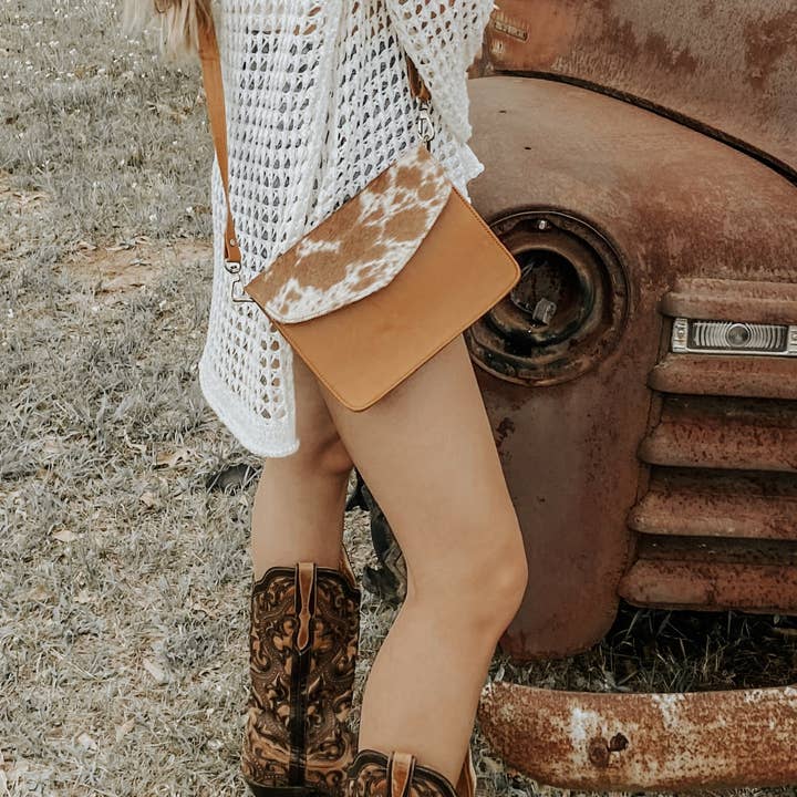 Texas Western Cowhide Bags and More - Wholesale Crossbody Bag - Women's - Chic Cowhide Leather Western crossbody purse